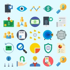 Icons set about Marketing with pie chart, vision, target, settings, search and money