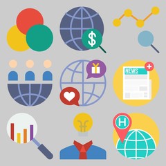Icon set about Marketing with keywords rgb, search, idea, worldwide, line chart and newspaper