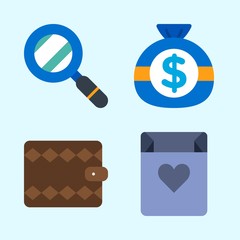 Icons set about Commerce with money, wallet, shopping bag and search