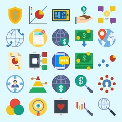 icons set about Marketing. with pyramid, worldwide, rgb, pie chart, growth and money