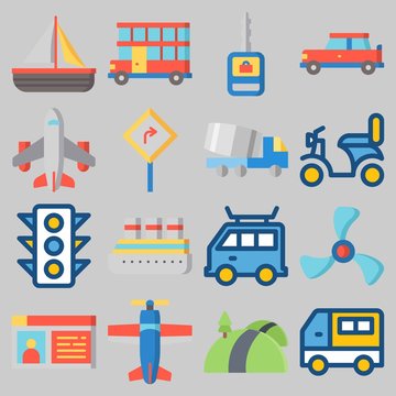 Icon set about Transportation with keywords van, car, airplane, double decker, truck and motorbike