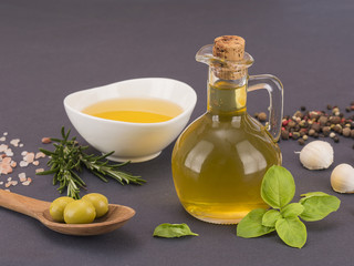 olive oil on gray background. 