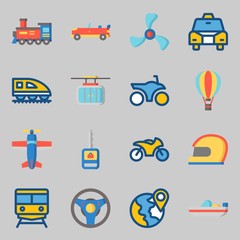 Icons set about Transportation. with hot air balloon, sport  car and locomotive