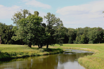 Landschaft mit Fluss und Baum