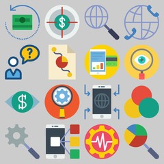 Icon set about Marketing with keywords settings, target, smartphone, search, user and pie chart