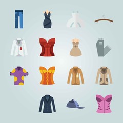 Icon set about Clothes And Accessories. with baseball cap, belt and jeans