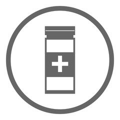 Medicine symbol. Medical bottle icon in circle. Vector.