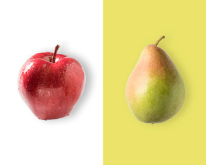 Creative layout made of apple and pear. Flat lay. Food vegan concept.