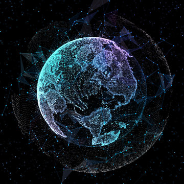 Point, line, surface composed of circular graphics, Global network connection,international meaning. 3d illustration
