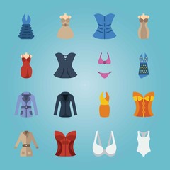 Icon set about Woman Clothes. with dress, coat and body