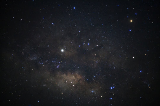 The center of the milky way galaxy with stars and space dust in the universe, Long exposure photograph, with grain