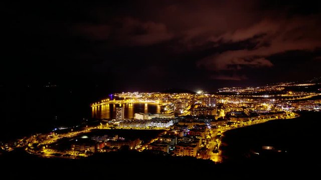 Time lapse of Los Cristianos on Tenerife in the night.