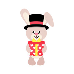 cartoon cute bunny in hat with gift