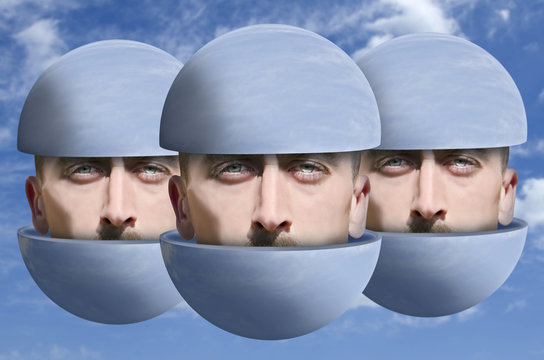 Head in sphere. Surreal concept