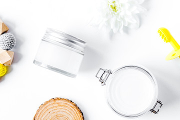 natural organic cosmetics for baby on white background top view