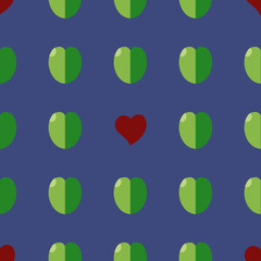 Seamless pattern: handmade staggered hearts and leaves