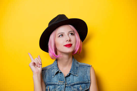 young style hipster girl with pink hair style