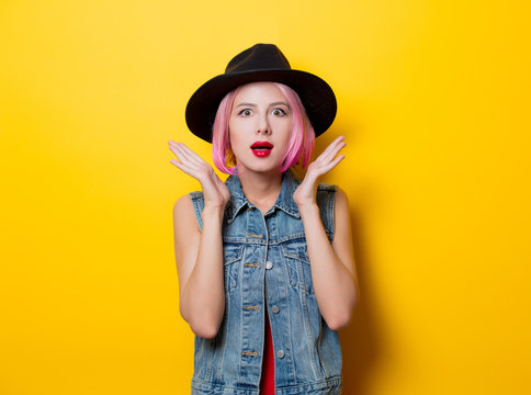 young style hipster girl with pink hair style