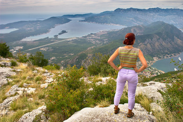 Female Tourist Watching the Bay of Kotor