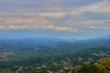 Fototapeta na wymiar Bay of Kotor on a cloudy day - bird's view