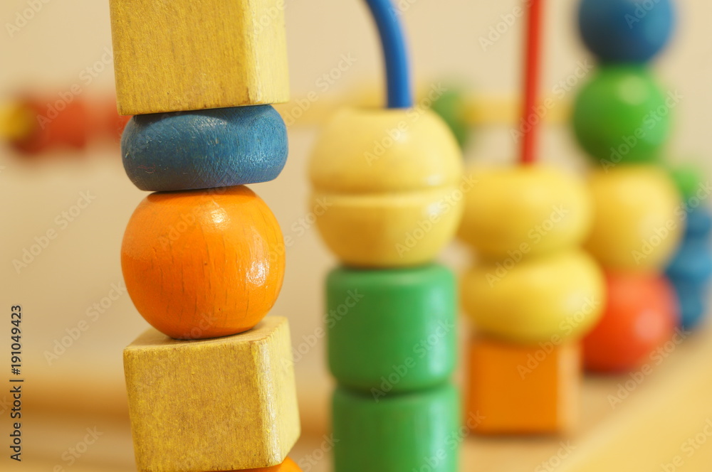 Wall mural wooden abacus for baby - abstrac close up background