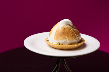 Dessert cake Citron on white plate