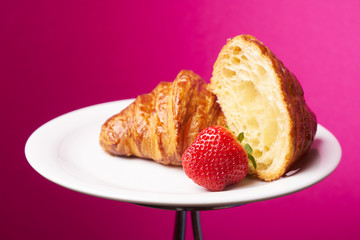 Plate of freshly baked French croissants