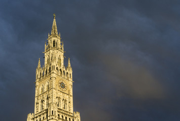Town hall in Munich (Bayern, Germany) with clouds on background