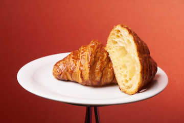 Plate of freshly baked French croissants