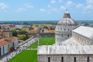Fototapeta premium View of Cattedrale di Pisa, Piazza del Duomo from top of Leaning Tower of Pisa, Italy