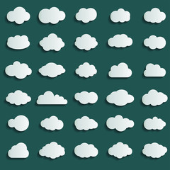Cloud vector icon set white color on blue background. Sky flat illustration collection for web. Vector illustration