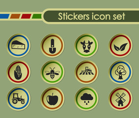 agriculture simple vector icons on round stickers