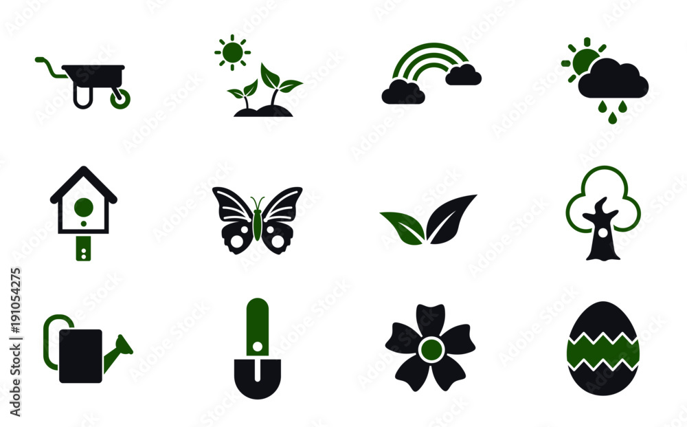 Poster spring simple vector icons in two colors