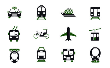 public transport simple vector icons in two colors