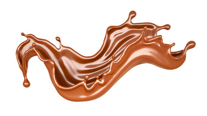 Isolated chocolate splash on a white background. 3d illustration, 3d rendering.