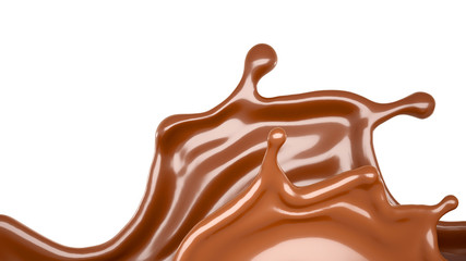 Isolated chocolate splash on a white background. 3d illustration, 3d rendering.