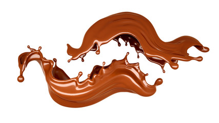 Isolated chocolate splash on a white background. 3d illustration, 3d rendering.