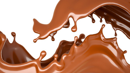 Isolated chocolate splash on a white background. 3d illustration, 3d rendering.