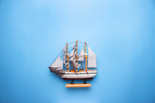 ship model on blue bacground