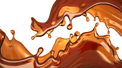 Isolated splash of tea on a white background. 3d illustration, 3d rendering.