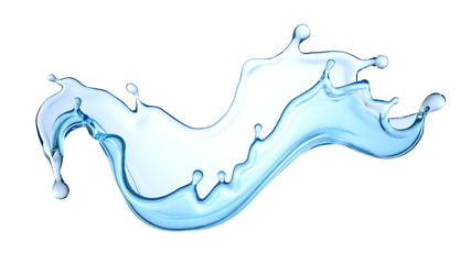 Isolated water splash on a white background. 3d illustration, 3d rendering.