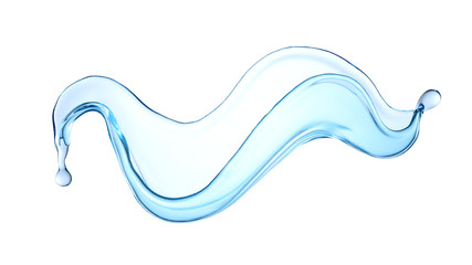 Isolated water splash on a white background. 3d illustration, 3d rendering.