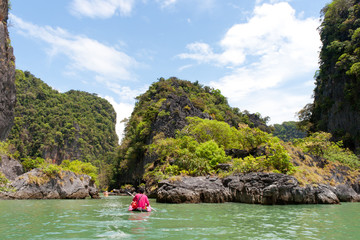 Tourists on kayaks