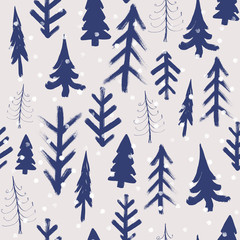 Obraz premium Fir tree winter hand drawn background, watercolor seamless pattern.