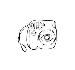 Hand drawn vector abstract ink drawing graphic sketch illustration icon with modern instax fujifilm photo camera isolated on white background