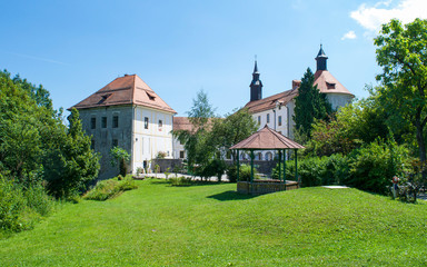 Fototapeta na wymiar Skofja Loka Castle and its grounds in Slovenia