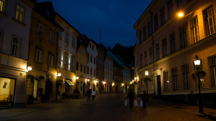Fototapeta na wymiar The Old Market in Ljubljana Old Town at night in Slovenia