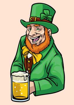 Old Leprechaun Hold A Glass Of Beer