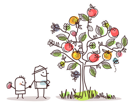Cartoon Characters and Summer Tree