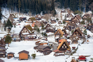 Historic Villages of Shirakawa-go and Gokayama, Japan. Winter in Shirakawa-go, Japan. Traditional style huts in Gassho-zukuri Village, Shirakawago and Gokayama, World Heritage Site.